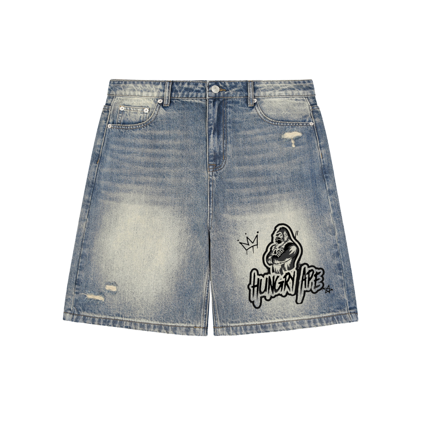 Faded Distressed Baggy Denim Shorts